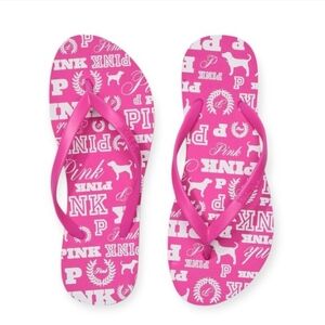 Victoria Secret PINK Flip Flops Pink White Thong Sandals Size 9 NEW